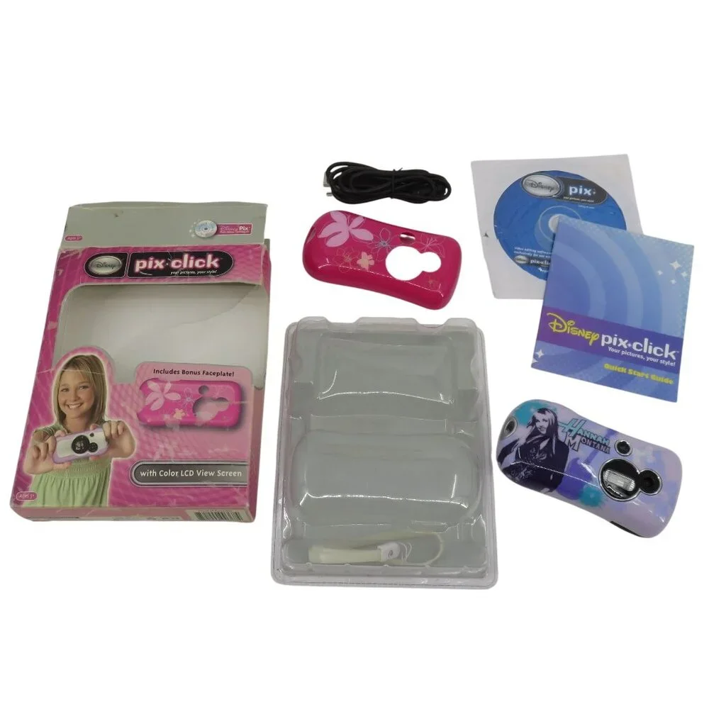 Pix Click Disney Hannah Montana Digital Camera Flash Ages 5+ 2007 Pink Purple